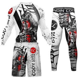 Men's Full Sleeve Rash Guard Set Sublimation Printed Quick Dry <b>Athletic</b> Training Kit Black Sport Wear - Product Image 5
