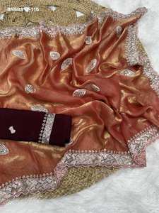 Conjunto de Saree y Blusa de Satén Elegante con Bordado de Hilo Resham, Novedad para Fiestas, Venta al por Mayor, Saree Love - Product Image 2