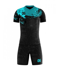 Conjunto de Camiseta de Fútbol Unisex Personalizada, Negra y Verde Azulado, Cuello en V, Manga Corta, Secado Rápido, Impresión por Transferencia de Calor, Número de Equipo 06 - Product Image 1
