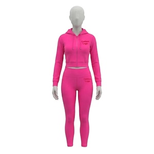 Ensemble deux pièces personnalisé avec logo pour femme : sweat à capuche et legging, leggings à fermeture éclair, ensembles de yoga, tenues deux pièces, survêtement de jogging pour femme - Product Image 1