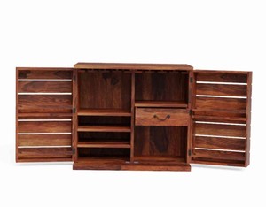 Teak Wood <b>Bar</b> <b>Cabinet</b> with Wine Storage and Glass Rack Freestanding Console for Modern Home Use - Product Image 5