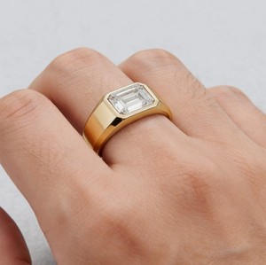 <b>Emerald</b> Cut Claw Setting Moissanite <b>Ring</b> 925 Sterling <b>Silver</b> Yellow Gold Plated Engagement Minimalist Promise <b>Ring</b> - Product Image 3