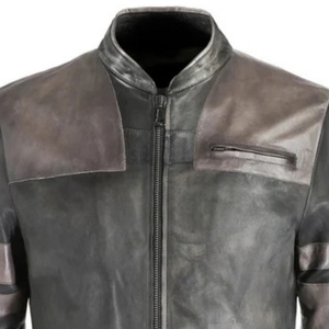 Mens Brown Black Genuine Leather Streetwear Jackets Shoulder Panels Stand Collar <b>Zip</b> Front Chest Pocket Premium Custom Outerwear - Product Image 5