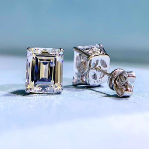 1.5Ct Each <b>EMerald</b> Cut Moissanite Solitaire <b>Stud</b> <b>Earrings</b> With 925 Silver Fine Romantic Jewelry for Women's Engagement Gift - Product Image 6