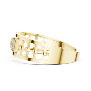 Anillo de banda de lujo con panel de moissanita |   Anillo de Diseño para Hombre, Chapado en Oro de 14k, con Incrustaciones de Pavé en Oro Amarillo - Product Image 3