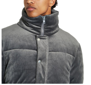 Custom Dark Gray <b>Men's</b> Winter Puffer <b>Jacket</b> <b>Velvet</b> Stand Collar Zip Up Down Alternative Outerwear OEM - Product Image 4