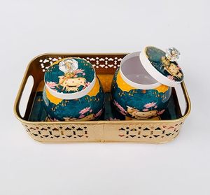 En gros, ensemble de plateaux et pots en corne Pichwai, faits main, au toucher réel, motif animalier indien, pour cadeau de remerciement - Product Image 5