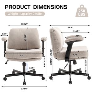 Sedia da Ufficio Girevole Regolabile con Seduta Ampia a Gambe Incrociate, Cuscino Spesso, Braccioli Ribaltabili, Tessuto Confortevole, Ruote e Maniglia in Nylon - Product Image 3