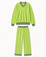 Ensemble de survêtement décontracté pour femme en polyester, col rond, deux pièces, pull à manches longues et pantalon large assorti