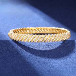 Luxury Silver 24K <b>Gold</b> Plated Moissanite <b>Bangle</b> Bracelet Unisex Round Brilliant Cut Claw Setting Wedding Gift Party Jewelry - Product Image 1
