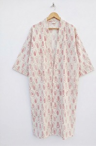 Kimono indio de algodón tejido a mano con estampado de bloques, cuello alto, para mujer, verano, otoño, suave, ligero. - Product Image 4
