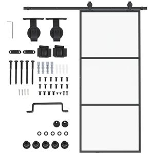 Porta Scorrevole Industriale in Vetro Temperato Satinato 36x84 con Kit Hardware Facile da Installare 6FT, Maniglia in Acciaio al Carbonio con Superficie Rifinita - Product Image 1