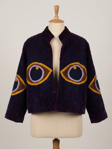 Purple Velvet Jacket, Evil Eye Embroidery, Mystic Embroidered Coat, Bohemian Statement Outerwear, <b>Celestial</b> <b>Clothing</b>, Festival - Product Image 3