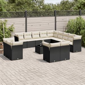 Conjunto de Sofá de Jardín de Ratán PE Negro con Patas Ajustables Grandes - Product Image 1