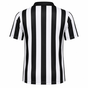 Men <b>Black</b> <b>White</b> Striped Referee Shirt Half Zip Polo Collar Short Sleeve Professional <b>Football</b> Officials Performance Game Jersey - Product Image 2