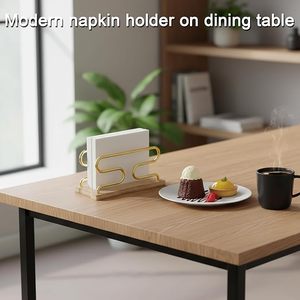 Porte-serviettes avec base en bois, support vertical en fil métallique décoratif, distributeur de papier essuie-tout, organiseur de serviettes de cocktail pour table - Product Image 5