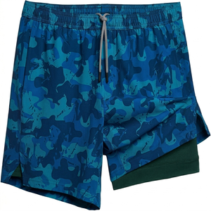 Shorts de sport et de course 2-en-1 pour hommes, taille mi-haute, respirants, camouflage, avec ceinture élastique et poches, en polyester/coton, haute qualité - Product Image 6