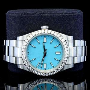 Unisex Sky <b>Blue</b> Dial Stainless Steel <b>for</b> Sharp <b>Watch</b> Luxury VVS1 Quality Moissanite Diamond Automatic ETA Movement Luxe Vintage - Product Image 5