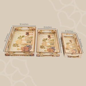 Ensemble de plateaux de service en bois émaillé : gravure or royal chameau, fabriqué par B H Brothers - Product Image 2