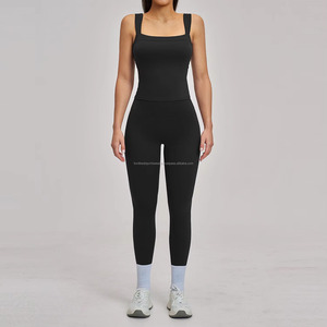 FONILBEST Women's 2 Piece Yoga <b>Set</b> <b>Square</b> Neck Spaghetti Strap High Waist Full Length Solid Color Activewear - Product Image 3