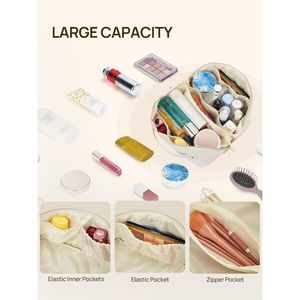Grande trousse de maquillage en cuir avec poignée, étui de voyage portable pour cosmétiques, étanche, avec séparateur ouvert pour femmes - Product Image 2