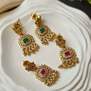 Natural Pearl Drop Earrings-Classic Vintage Geometric Design - Product Image 1