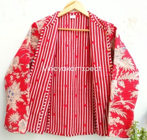 Veste d'hiver légère en coton respirant tricoté et matelassé Kantha à motif floral rouge, modèle 2026, très populaire, pour femme, prix d'usine - Product Image 4