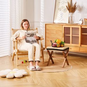 Natural Seagrass Rectangular Ottoman Footstool with Wooden Legs Hand-Woven <b>Footrest</b> for Living Room - Product Image 4