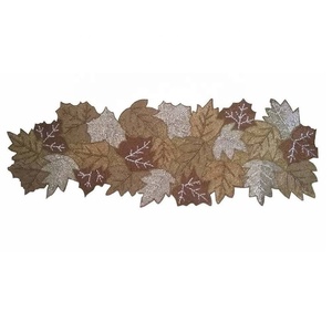 Camino de mesa con cuentas de cristal con patrón de hojas de otoño, camino de mesa decorativo brillante para el hogar, decoración de mesa de comedor de boda - Product Image 1