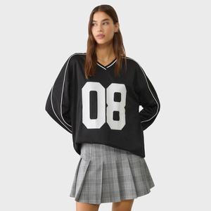 T-shirt de sport ample en polyester pour femme, style maillot de football vintage, respirant, écologique, imprimé numériquement, col ras du cou boutonné, tricoté - Product Image 1