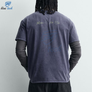 Camiseta de algodón extragrande para hombre, manga corta, cuello redondo, estampado frontal, estilo casual urbano, talla grande, jersey de punto azul oscuro - Product Image 6