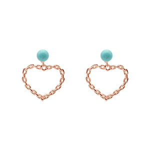 Pendientes de aro finos con cadena en forma de corazón y piedra preciosa turquesa, plata de ley 925 maciza para mujer, joyería fina para uso diario - Product Image 4