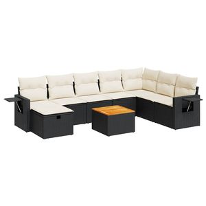 Set divano da giardino in rattan bianco crema e nero con cuscini, 6 posti, mobili da esterno, design contemporaneo - Product Image 2