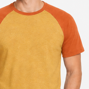 T-shirt Raglan Homme Manches Courtes Col Rond Orange Jaune Moutarde Baseball Bicolore Vierge – Meilleure Vente - Product Image 3
