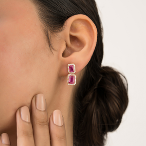 Pendientes de Halo de Lujo para Mujer con Rubíes y Diamantes 100% Genuinos, Oro Amarillo Real K14, Regalo de Aniversario, Joyería Hecha a Mano al por Mayor - Product Image 4