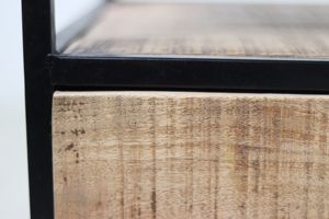 Mesita de Noche Aara de Madera de Mango Sólida con Acabado Rústico, Estructura Metálica, 2 Cajones, Mueble para Dormitorio - Product Image 4