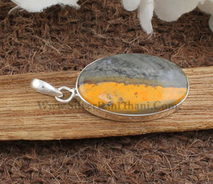 Colgante de Plata de Ley 925 con Bisel de Plata, Chapado en Platino, con Jaspe Abeja Natural, Joyería Genuina, Venta al por Mayor - Product Image 3