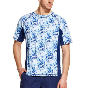 T-shirt à manches courtes pour homme, imprimé floral bleu, séchage rapide, coupe classique, tricot décontracté, col rond, t-shirt de sport - Product Image 4