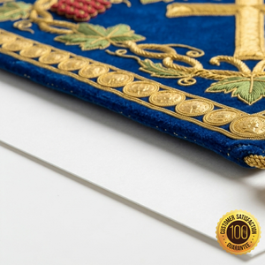 Épigonation de prêtre orthodoxe brodée à la main bleue avec pompons dorés, vêtement liturgique personnalisable - Product Image 3