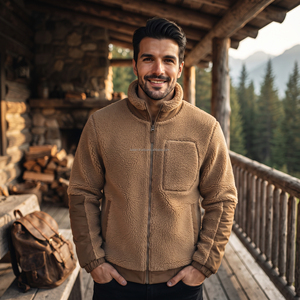 Men's Winter <b>Fleece</b> Jacket Stand Collar Zipper Closure Thick Warm Casual Solid Color Windproof Regular Fit <b>Sherpa</b> Lining - Product Image 6