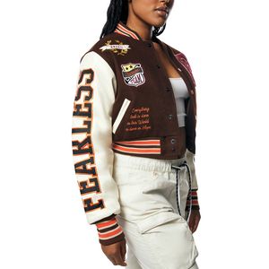 Chaqueta Bomber Varsity Corta para Mujer, Acabado Satinado, Ligera, Estilo Urbano, Chaqueta Letterman para Líneas de Ropa - Product Image 6