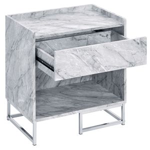 White Faux <b>Marble</b> and Chrome Accent <b>Console</b> <b>Table</b> with Printed Design - Product Image 4
