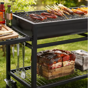 Estación de Barbacoa Portátil de Carbón con Estante de Almacenamiento y Ruedas con Bloqueo para Uso en Exteriores - Product Image 5