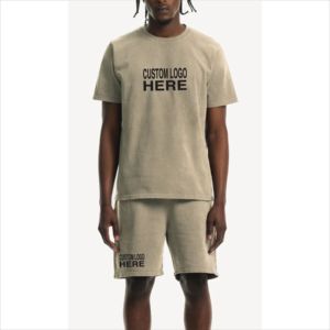 ชุดเสื้อยืดและกางเกงขาสั้นผู้ชายไซส์ใหญ่สำหรับฤดูร้อน ชุดออกกำลังกาย ผ้าฝ้ายสั่งทำ ชุดกางเกงขาสั้นสั่งทำสำหรับผู้ชาย เสื้อผ้าสกรีนโลโก้ตามสั่ง - Product Image 3