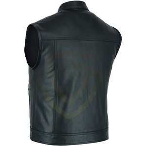Gilet en cuir pour homme, automne/hiver, épais, coupe-vent, formel, fermeture éclair, sans manches, multi-poches, vêtement d'extérieur - Product Image 5