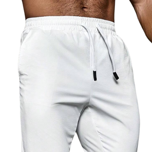 <b>Mens</b> Lightweight Casual Pants <b>Elastic</b> Waist Drawstring Straight Leg Breathable Quick Dry Summer Travel Lounge <b>Trousers</b> White - Product Image 3
