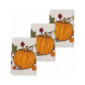 Conception effrayante Adorable citrouille Design plat brodé à la main sac de farine de golf serviettes Halloween torchons fournitures de décoration de cuisine - Product Image 1