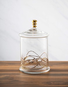 Elegante Tarro de Almacenamiento de Vidrio Martillado con Tapa Metálica Plateada, Decoración de Hogar de Lujo, Recipiente Moderno de Vidrio Transparente con Detalles en Oro y Plata - Product Image 3