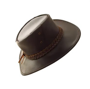 Chapeau de cowboy unisexe en cuir marron Jimieson Apparel JA-CBH-00027, à large bord, réglable, style européen et américain, pour usage extérieur, printemps - Product Image 2
