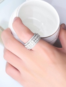 925 Sterling <b>Silver</b> Moissanite 4 Band Iced Out VVS Diamond Look Unisex <b>Statement</b> Spinner <b>Ring</b> Wedding Party Hip Hop Jewelry - Product Image 2